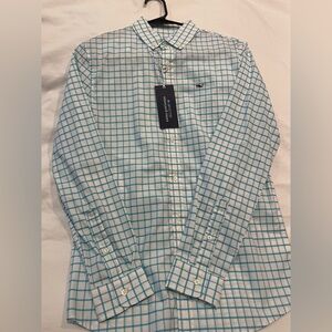 Vineyard Vines White Shirt with Blue Windowpane Check youth large NWT